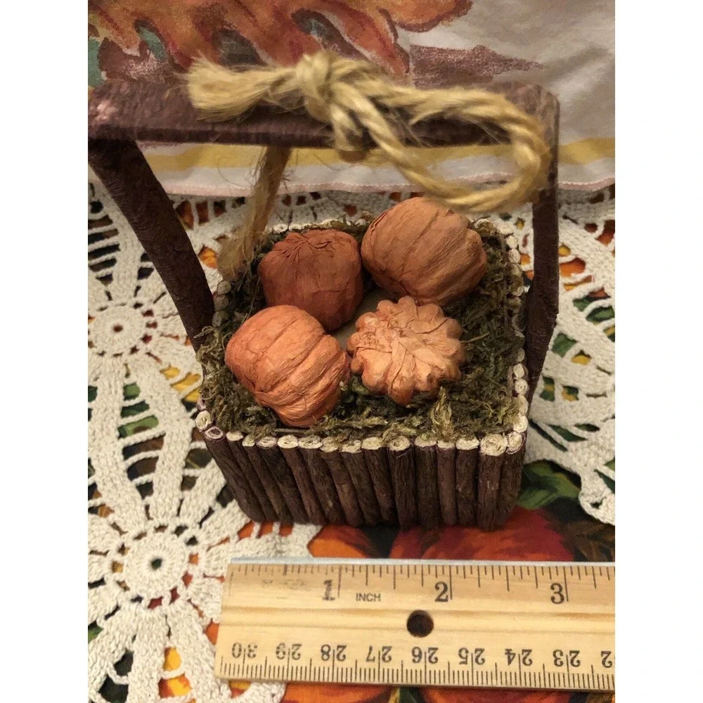 Pier 1 Imports Fall Decor Paper Mache Pumpkins Wood Stick Basket 4